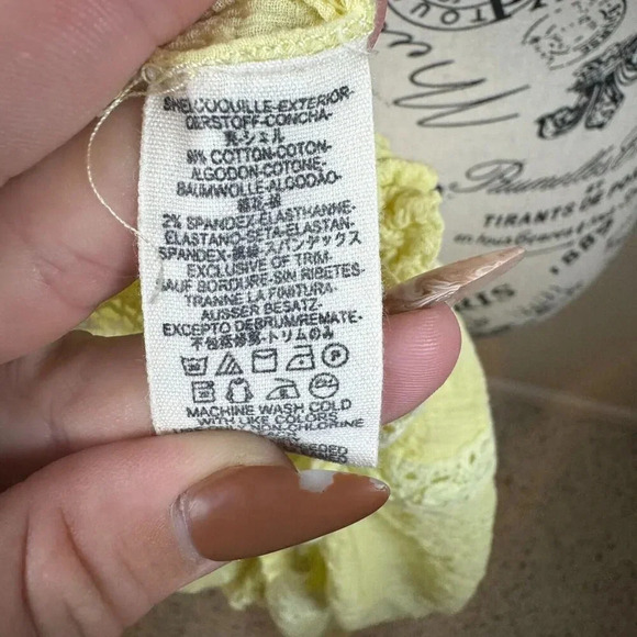 Free People Maria Maria Lace Yellow Embroidered Peasant Boho Top Size S - Picture 10 of 11